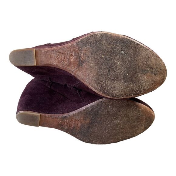 Joie Suede Leather Burgundy Wedge Ankle Booties Side Zip Size 8 Contemporary - Picture 6 of 9